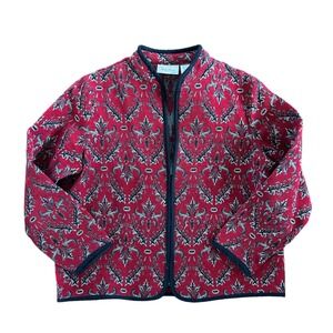 Vintage Studio Works Red Black Silver Tapestry Blazer Jacket Size‎ Medium Petite